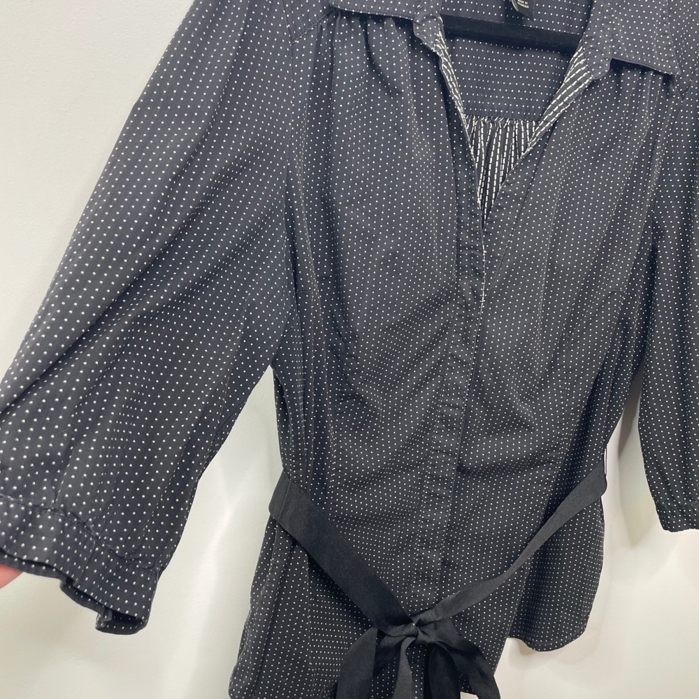 Lane Bryant Polka Dot Shirt Blouse Plus 18/20 Belted 3/4 Sleeve Dark Romantic‎ - Picture 4 of 10